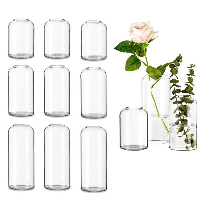 CLEAR SMALL FLOWER VASES BULK SET OF 12 HANDMADE MODERN DECORATIVE BUD VASES FOR FLOWERS WEDDING CENTERPIECE DINING TABLE DECORATION