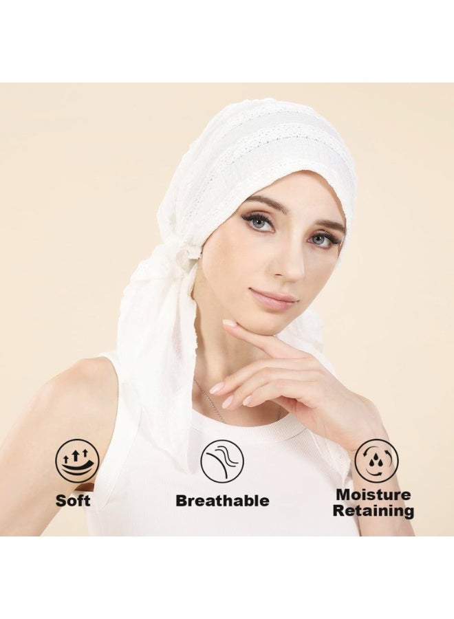 Lace Head Wrap Scarf Set, Black and White, Pre-Tied Turban Style with Elastic Band, 58cm - Image 3