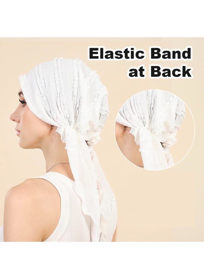 Lace Head Wrap Scarf Set, Black and White, Pre-Tied Turban Style with Elastic Band, 58cm - Image 2
