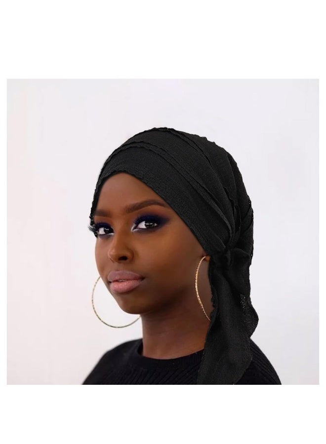 Lace Head Wrap Scarf Set, Black and White, Pre-Tied Turban Style with Elastic Band, 58cm - Image 5
