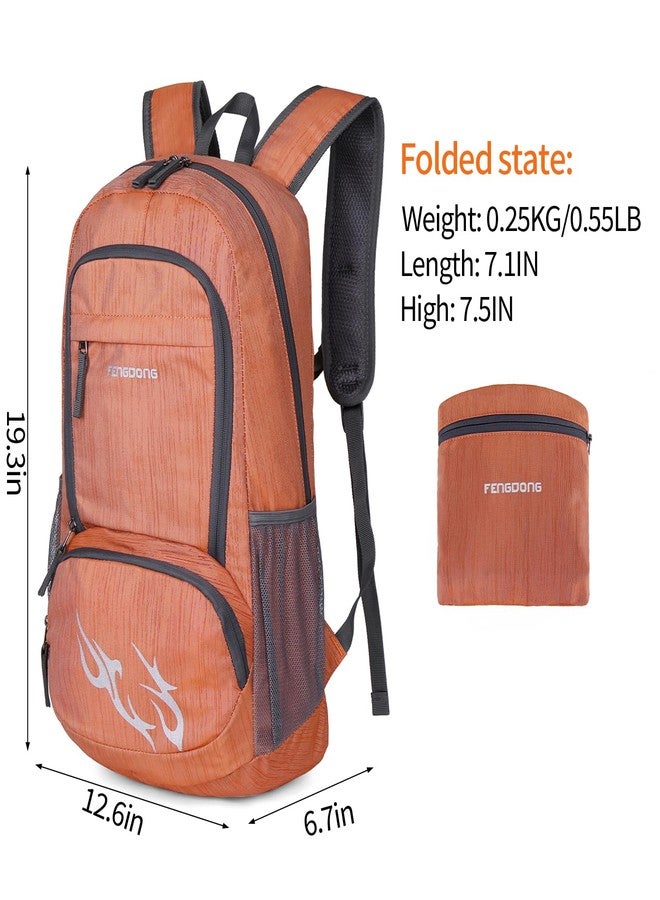 FENGDONG 35L Lightweight Foldable Waterproof Packable Travel Small Hiking Backpack Daypack for men women Dark Orange - Image 2