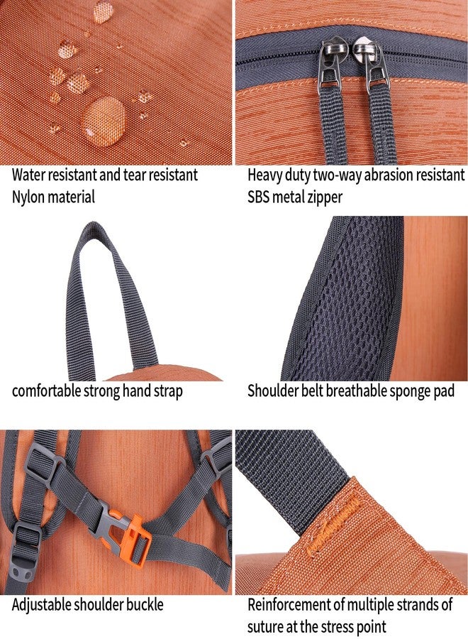 FENGDONG 35L Lightweight Foldable Waterproof Packable Travel Small Hiking Backpack Daypack for men women Dark Orange - Image 4