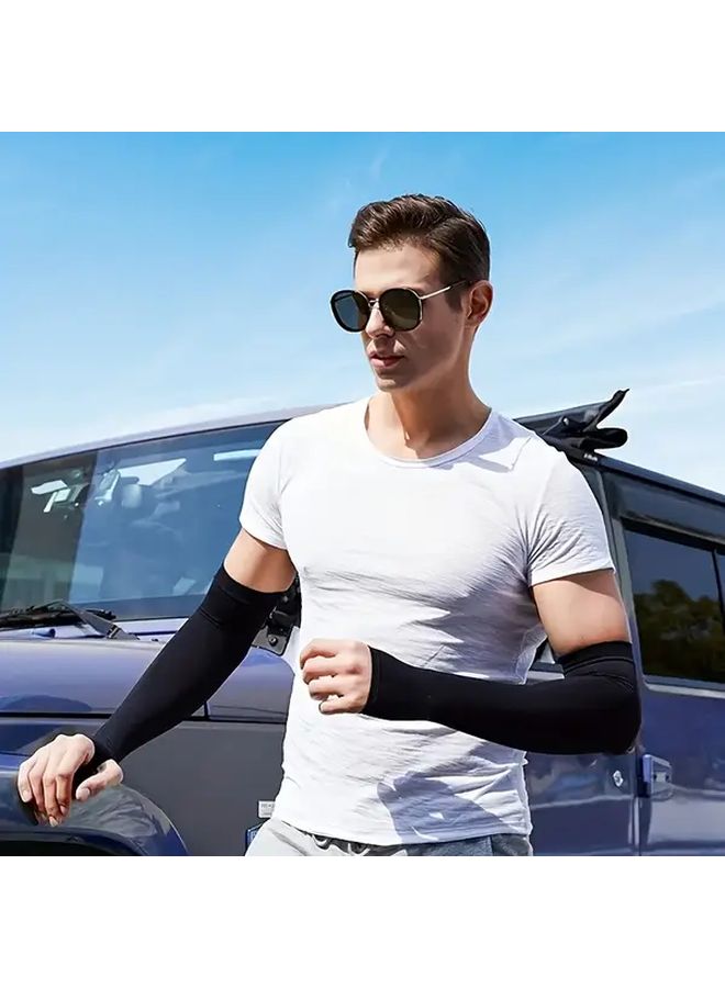 4 Pairs Grey Cooling Arm Sleeves For Summer Outdoor Sports Cycling Driving - Image 2