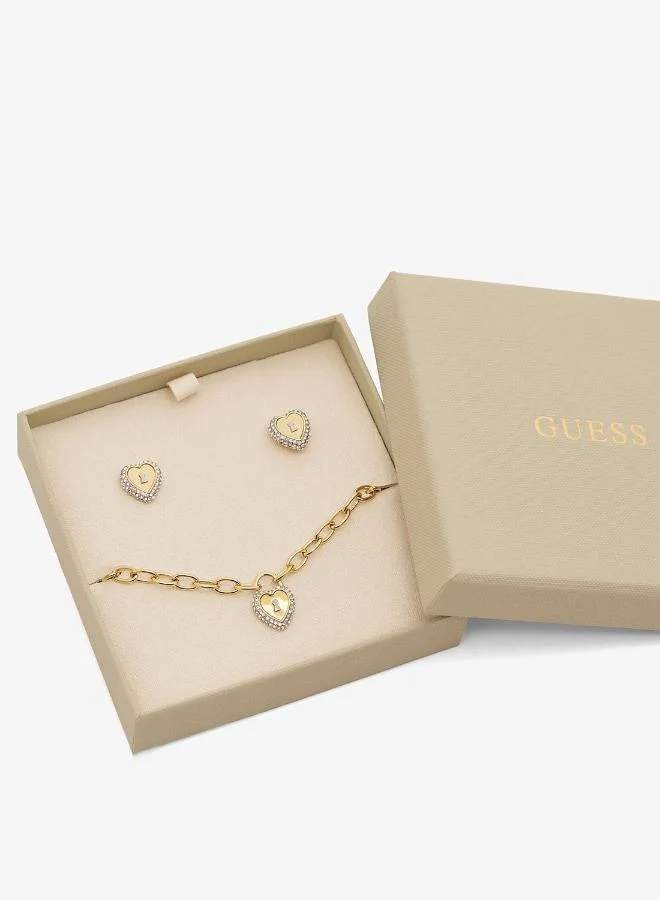 GUESS Heart Lock Bracelet And  Studs