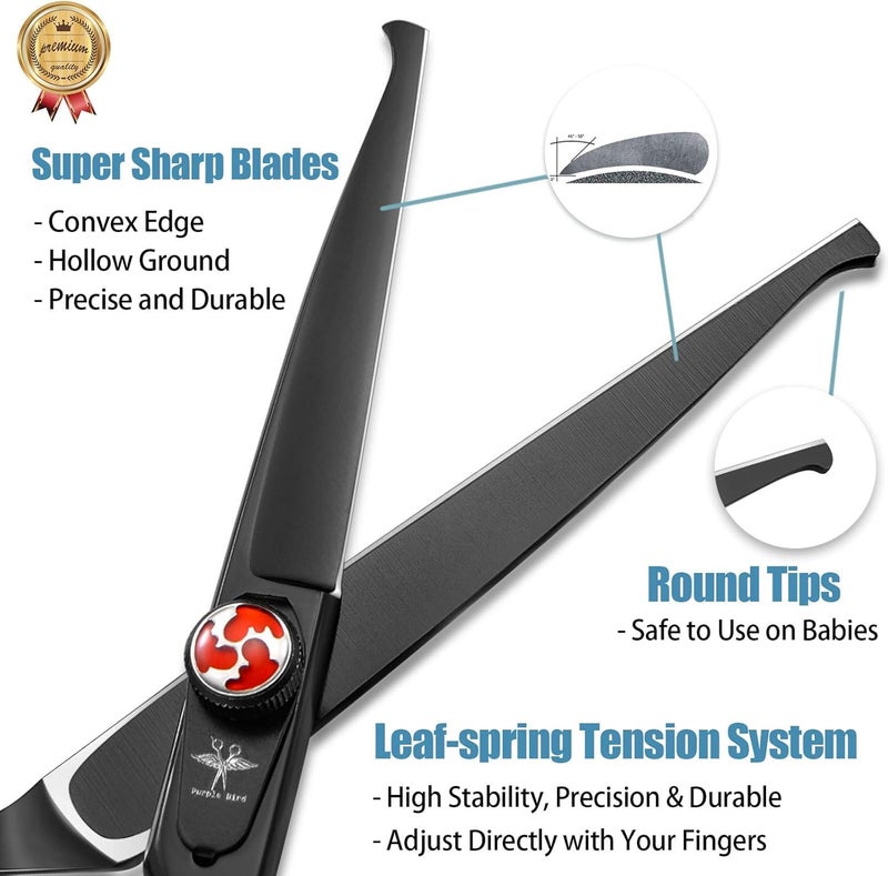 PURPLEBIRD 6 Inch Hair Cutting Shears Kids Safety Rounded Tips Hair Scissors Professional Hairdressing Haircut Salon, Barbers, Children, Baby and Personal Home Usage, Japanese Stainless Steel Black - Image 2