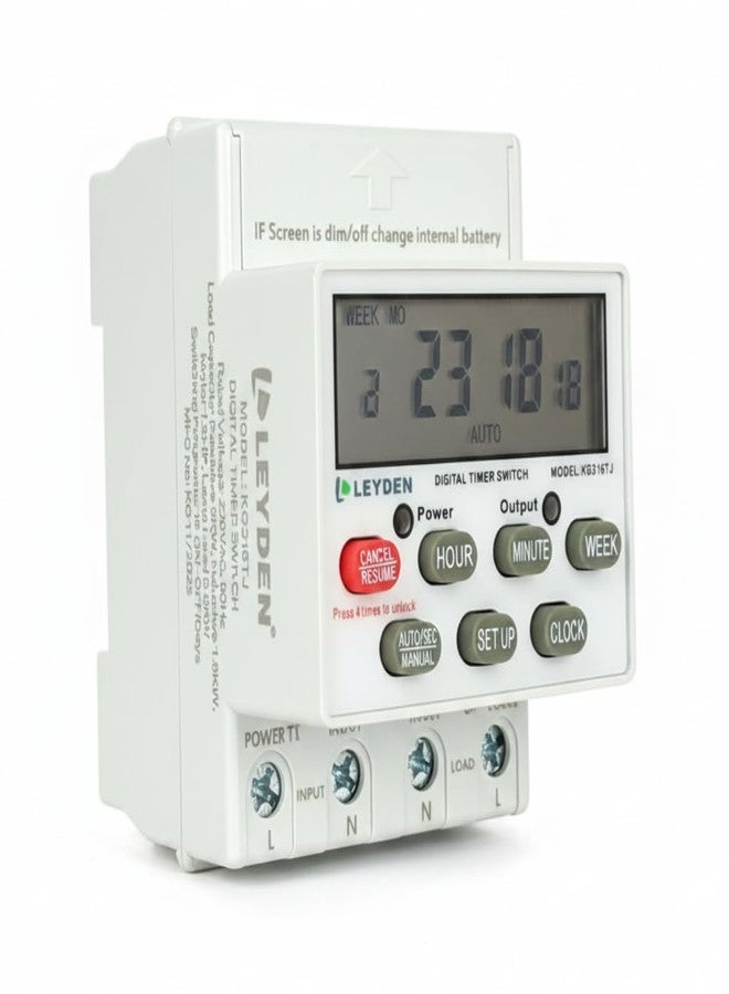 LEYDEN® KG316TJ, 30A, 220/230VAC, 50Hz Digital Timer Switch, 24 Program Per Day, Manual Start ON-Off Delay & Cyclic Timer Switch for Light, Fogger, Bell, Waterpump | Min 1-Sec Interval - Image 1