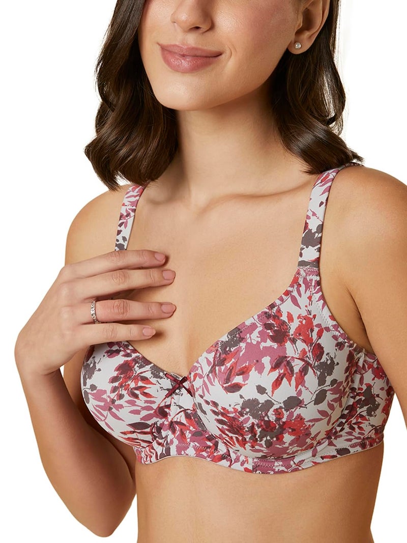 Triumph Minimizer Bra for Women| Non Wired Non Padded Minimizer Bra My Flower Series Full Coverage Lingerie Visually Reduces Bust| Wireless Floral Microfiber Support Bra Grey 36D Pack of 1 - Image 4