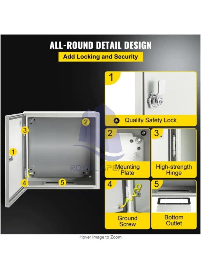 Royal Apex Royal Apex Wall-Mounted Metal Enclosure Waterproof Ip65 Outdoor/Indoor Dustproof Panel Box (250X200X150)  - Image 4