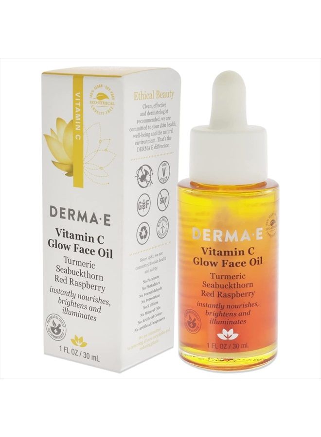 derma-e Vitamin C Glow Face Oil – Facial Oil Instantly Nourishes, Brightens and Illuminates for a Radiant Glow – Extreme Glow Oil for Face with Turmeric, Seabuckthorn and Red Raspberry, 1 Fl Oz - Image 2