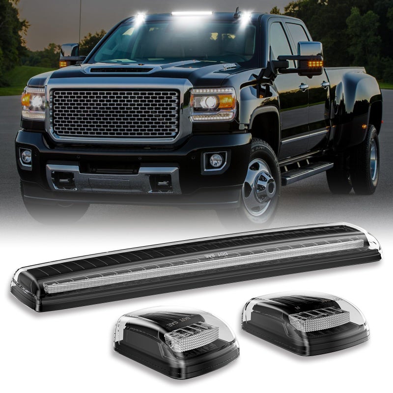SHINEFIT White LED Cab Lights Replacement for 2015 2016 2017 2018 2019 Silverado Sierra 2500 3500 2500HD 3500HD Clear Top Cab Roof Clearance Lights - Image 1