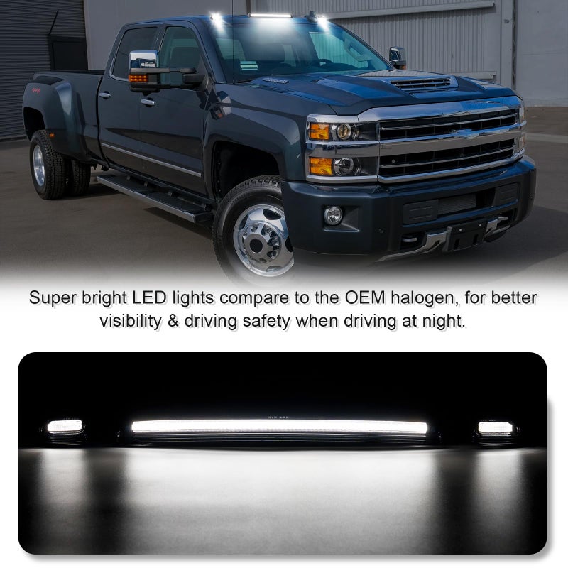 SHINEFIT White LED Cab Lights Replacement for 2015 2016 2017 2018 2019 Silverado Sierra 2500 3500 2500HD 3500HD Clear Top Cab Roof Clearance Lights - Image 2