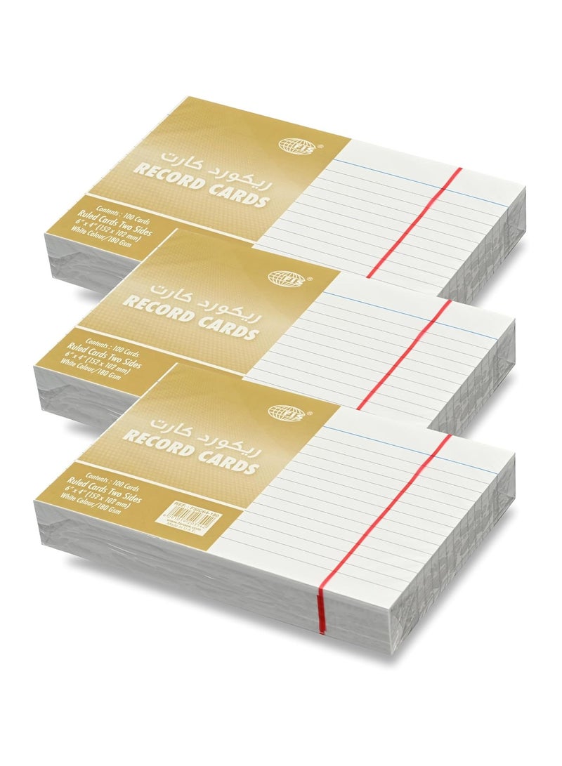 FIS® Ruled Record Cards or Index Cards, Size:6"x4" Inches (152x102mm), Two Sides Single Ruled, 180gsm, 100 Sheets Per Packet, Packet of 3 Pieces, White Color-FSIC64-180-3 - Image 1
