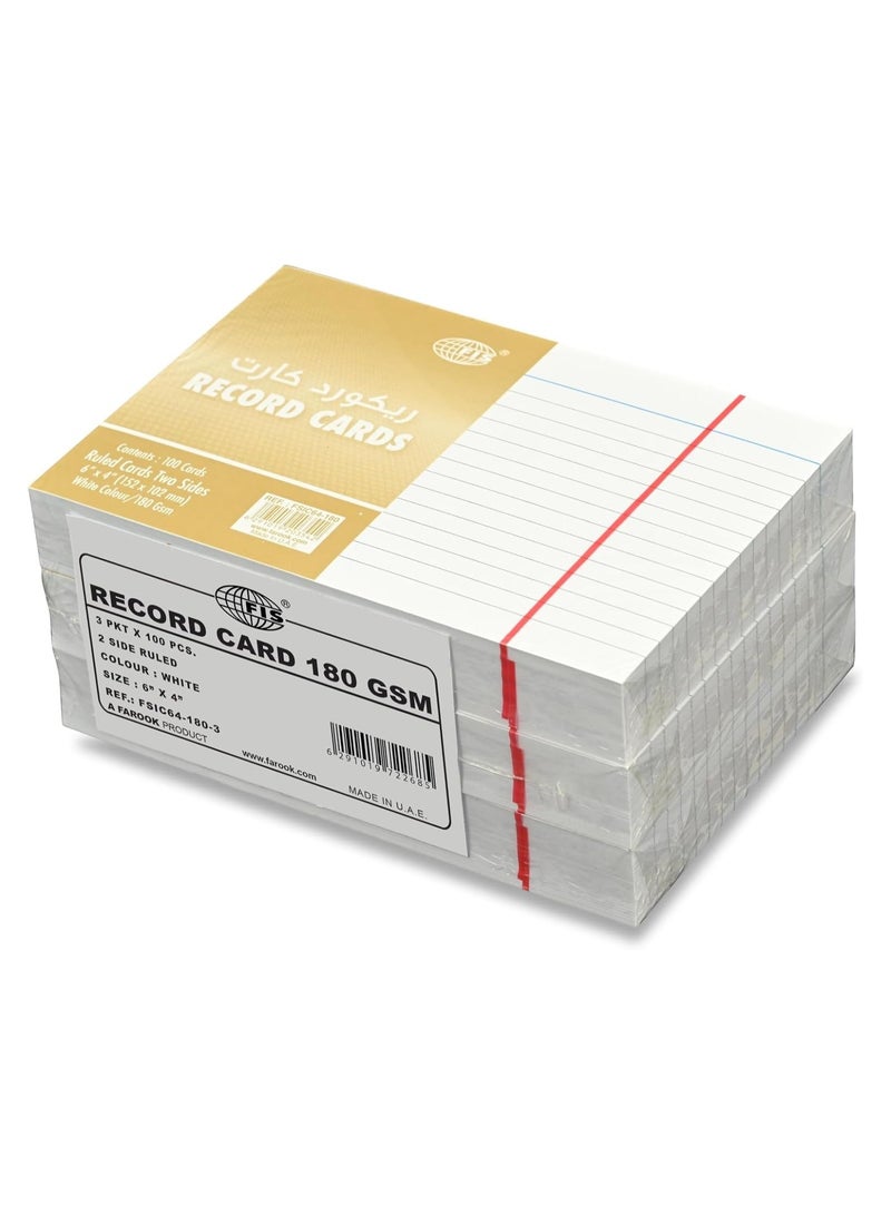 FIS® Ruled Record Cards or Index Cards, Size:6"x4" Inches (152x102mm), Two Sides Single Ruled, 180gsm, 100 Sheets Per Packet, Packet of 3 Pieces, White Color-FSIC64-180-3 - Image 4