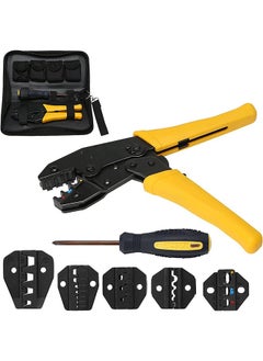 Arabest Crimping Tool Set Ratcheting Wire Crimper Tool with 5 PCS Interchangeable Dies Ratchet Crimping Tool Kit For Heat Shrink Connectors, Non-Insulated, Insulated, Ferrule Terminals  - Image 1
