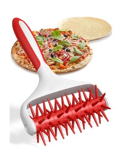 Pizza Dough Roller and Docker Set, Docking Tool for Home & Commercial Kitchen - Making Accessories That Prevent from Blistering, Time-saver Docker, Red