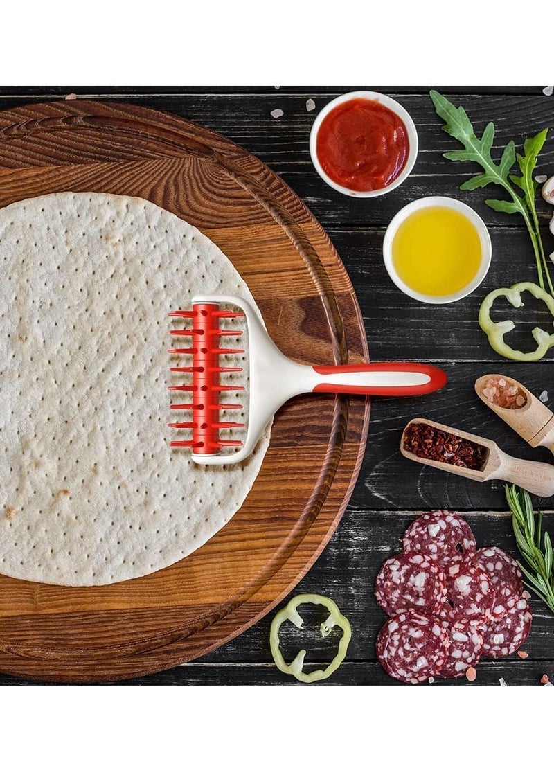 Y&D - Pizza Dough Roller and Docker Set, Docking Tool for Home & Commercial Kitchen - Making Accessories That Prevent from Blistering, Time-saver Docker, Red - Image 1