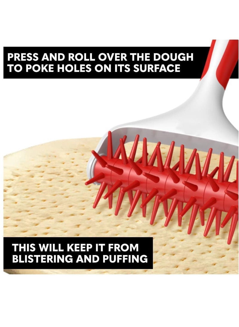 Y&D - Pizza Dough Roller and Docker Set, Docking Tool for Home & Commercial Kitchen - Making Accessories That Prevent from Blistering, Time-saver Docker, Red - Image 1