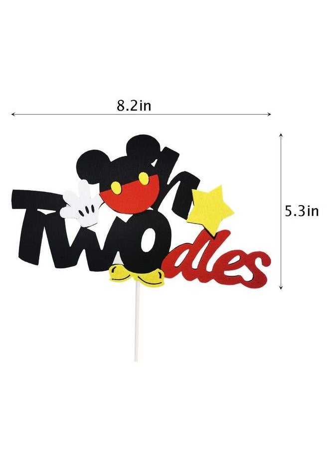 CHuangQi - Oh Twodles Cake Topper, Mickey Themed 2Nd Birthday Cake Decor, Second Birthday Party Supplies - Image 1