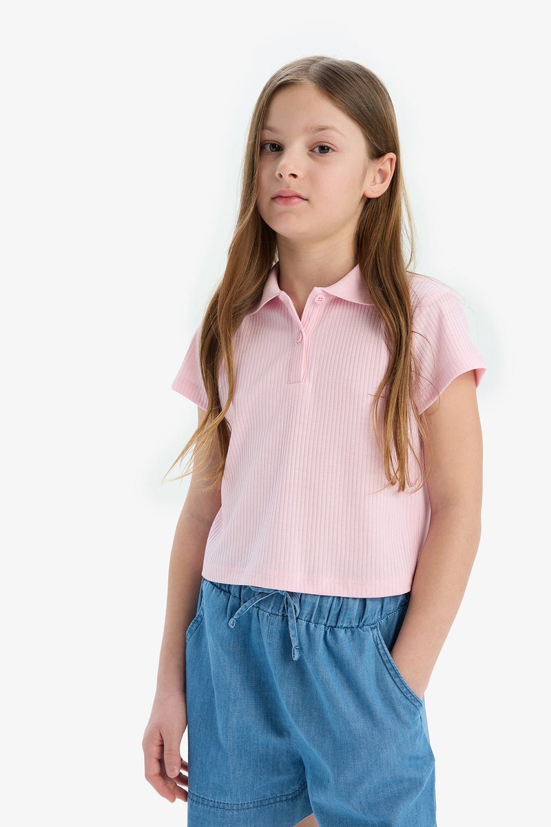 DeFacto Girl Slim Fit Basic Ribbed Short Sleeve Polo T-Shirt - Image 4