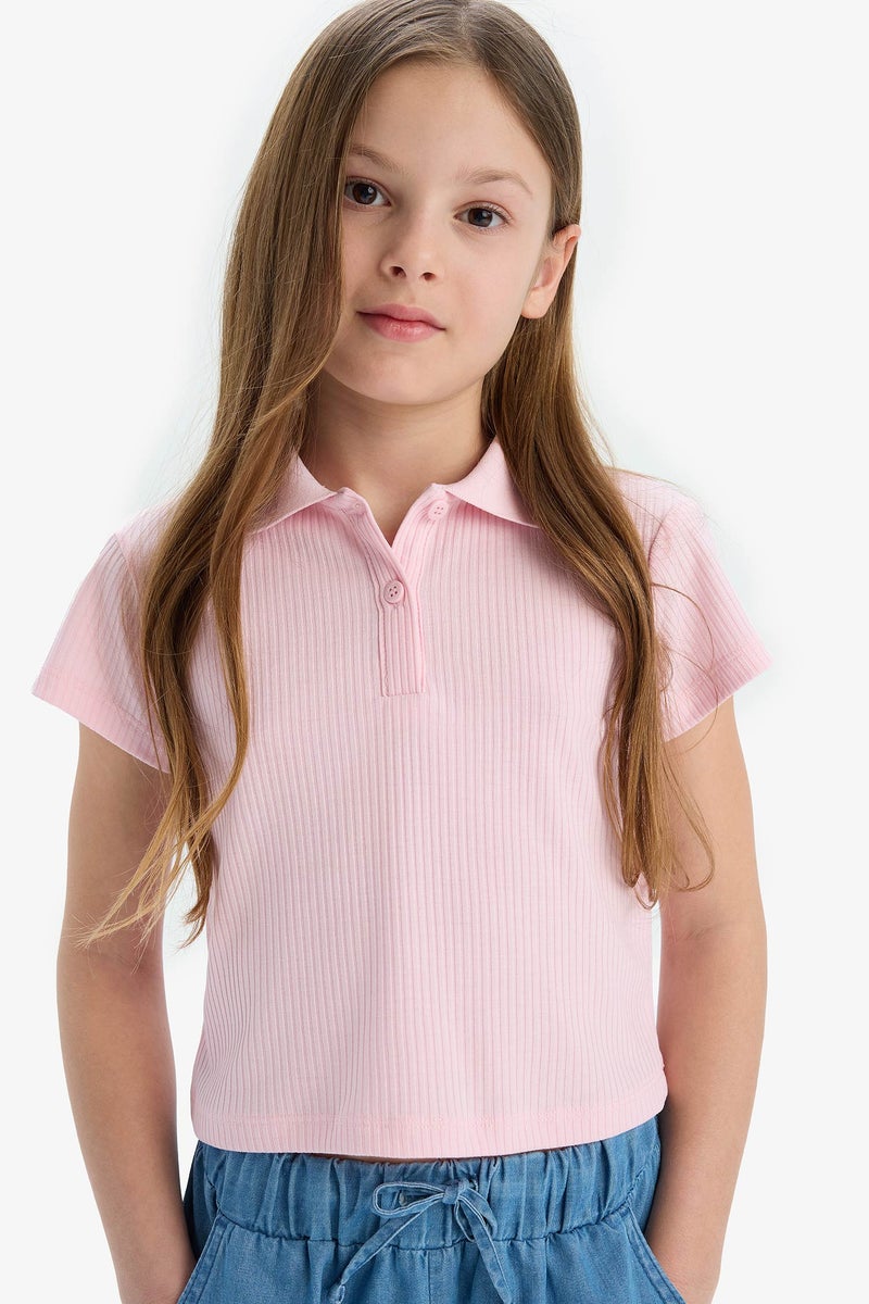 DeFacto Girl Slim Fit Basic Ribbed Short Sleeve Polo T-Shirt - Image 1