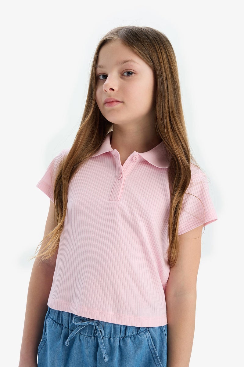 DeFacto Girl Slim Fit Basic Ribbed Short Sleeve Polo T-Shirt - Image 5