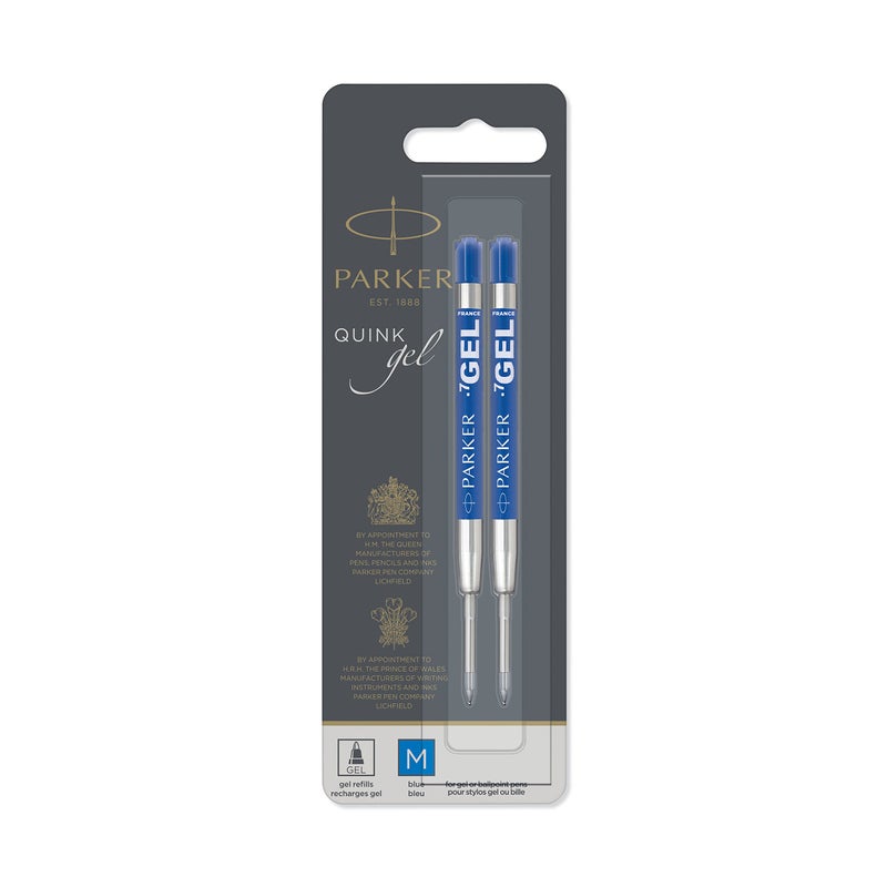 PARKER QUINK Ballpoint Pen Gel Ink Refills, Medium Tip, Blue, 2 Count - Image 1