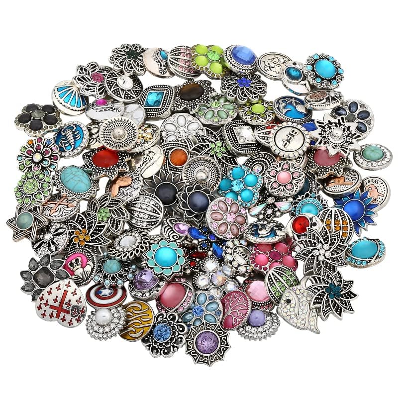 LKLDM 10PCs Mixed Style Rhinestones Snaps Jewelry Charms Ginger Buttons 18/20mm for Interchangeable Snaps Jewelry Making Women DIY Bracelets Necklaces Rings Brooch Accessories(Multi-Color) - Image 3