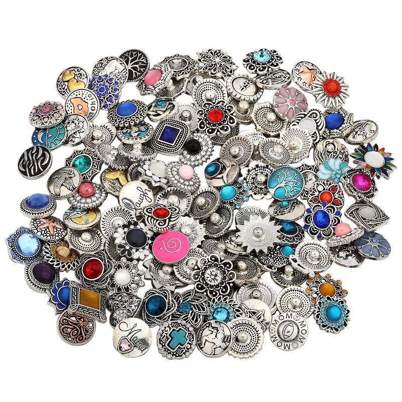 LKLDM 10PCs Mixed Style Rhinestones Snaps Jewelry Charms Ginger Buttons 18/20mm for Interchangeable Snaps Jewelry Making Women DIY Bracelets Necklaces Rings Brooch Accessories(Multi-Color) - Image 4