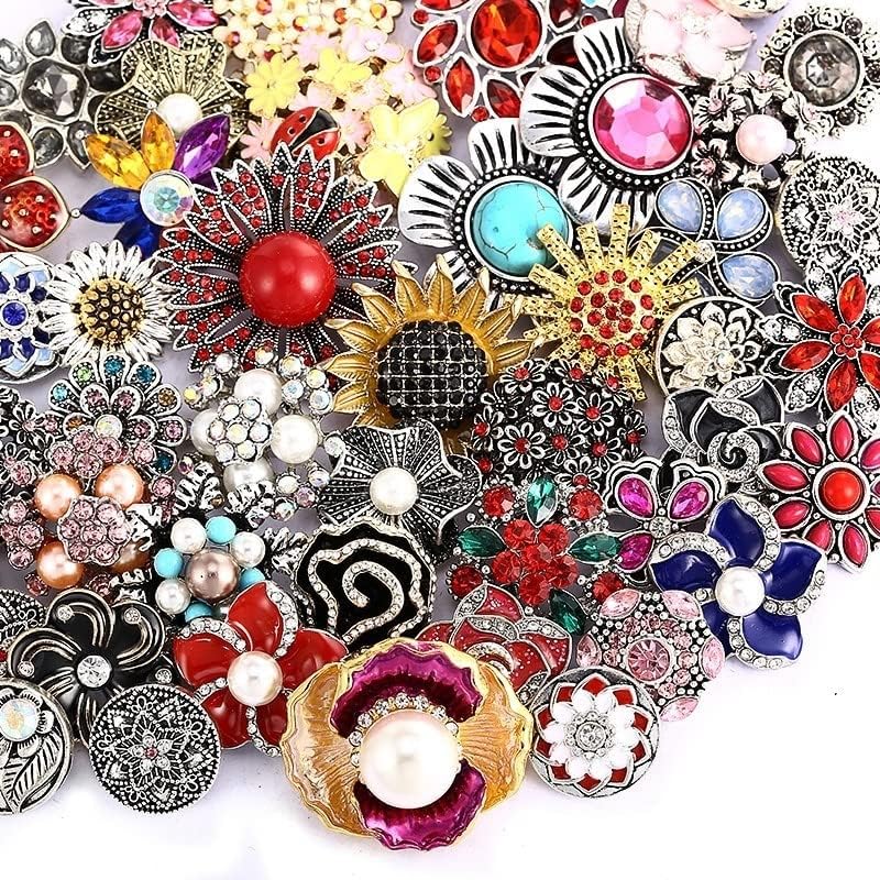 LKLDM 10PCs Mixed Style Rhinestones Snaps Jewelry Charms Ginger Buttons 18/20mm for Interchangeable Snaps Jewelry Making Women DIY Bracelets Necklaces Rings Brooch Accessories(Multi-Color) - Image 2