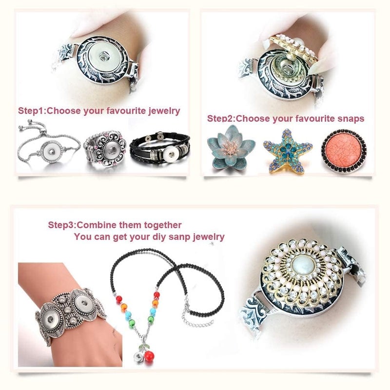 LKLDM 10PCs Mixed Style Rhinestones Snaps Jewelry Charms Ginger Buttons 18/20mm for Interchangeable Snaps Jewelry Making Women DIY Bracelets Necklaces Rings Brooch Accessories(Multi-Color) - Image 5