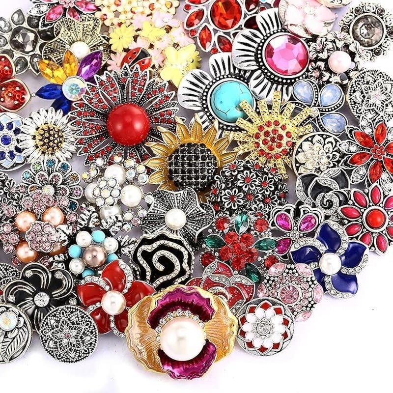 LKLDM 10PCs Mixed Style Rhinestones Snaps Jewelry Charms Ginger Buttons 18/20mm for Interchangeable Snaps Jewelry Making Women DIY Bracelets Necklaces Rings Brooch Accessories(Multi-Color) - Image 1