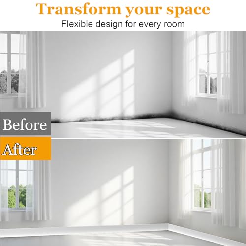 Nayotaa Self-Adhesive Flexible Baseboard Molding Trim – 20 Ft Vinyl Wall Base for Curved Walls and Uneven Floors, Protect or Decorate Apartment, Kitchen, Bathroom Walls, Waterproof Peel and Stick Installation - Image 2