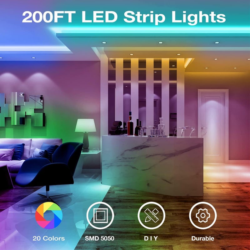 DAYBETTER Led Strip Lights 200ft, RGB Led Light Strip with 44 Keys Remote Controller, Color Changing Led Lights for Bedroom 100 ft of 2 Rolls - Image 3
