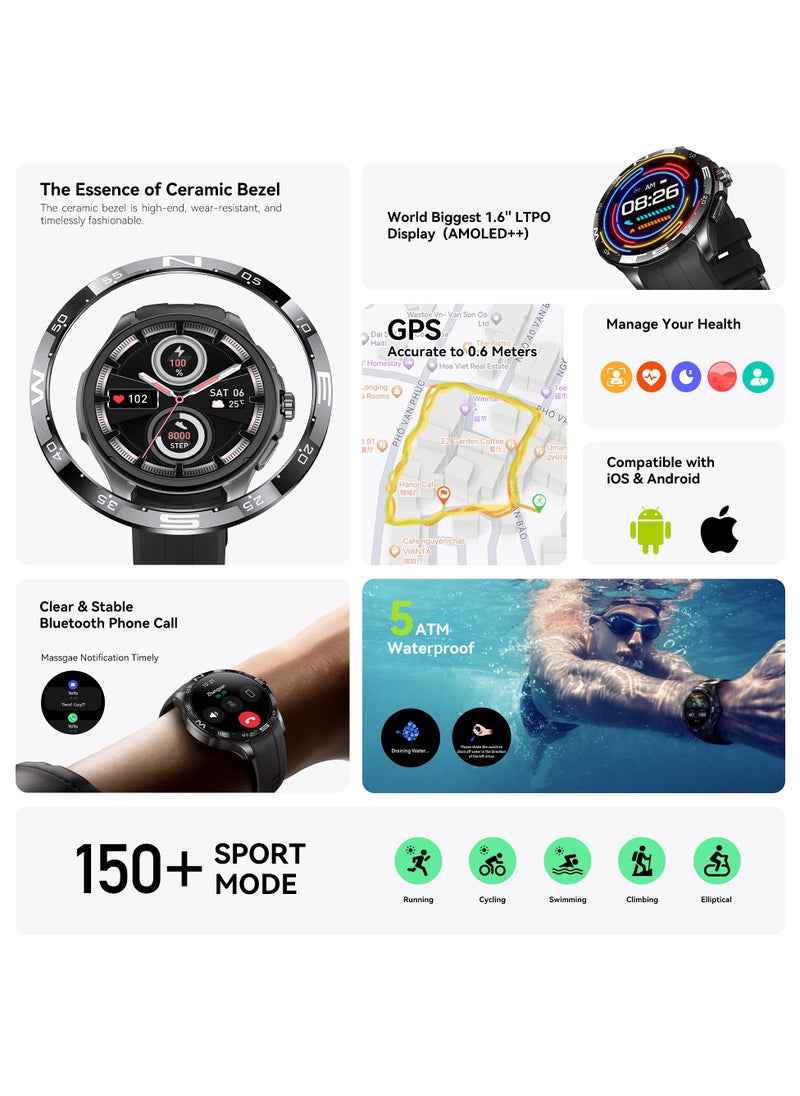 KIESLECT - Smart Calling Watch Actor with Ceramic Bezel, 1.6" LTPO AMOLED Display, GPS, 5 ATM Waterproof, Music Storage, 150+ Sport Modes, Compatible with iOS & Android - Image 1