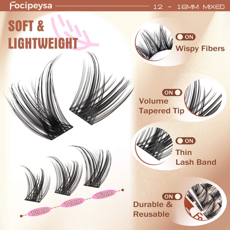 Focipeysa Wispy Lash Clusters Fairy Lashes 12-16mm Eyelashes Clusters Natural Look Lashes Extensions Salon Effect Individual Eyelash Extensions DIY Lash Extension at Home - Image 4