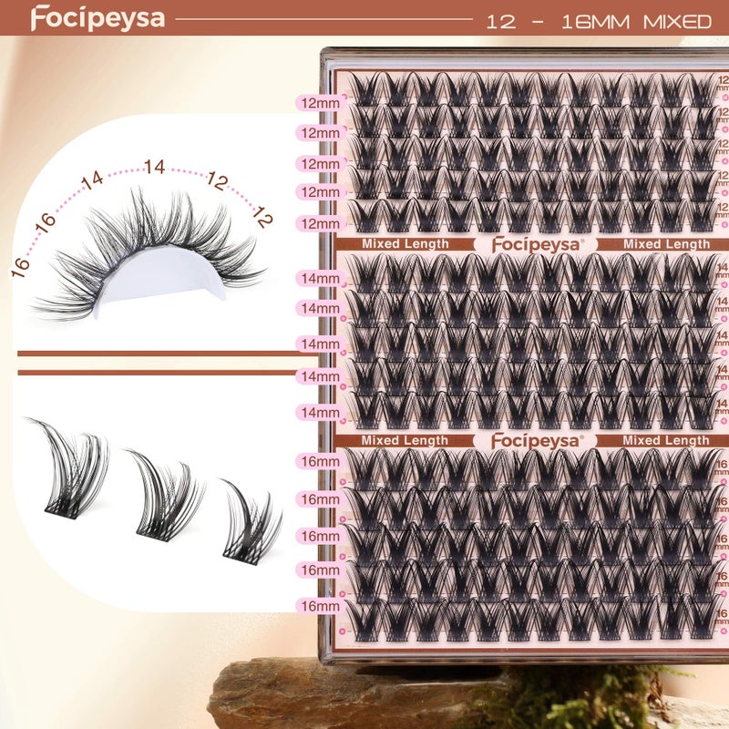 Focipeysa Wispy Lash Clusters Fairy Lashes 12-16mm Eyelashes Clusters Natural Look Lashes Extensions Salon Effect Individual Eyelash Extensions DIY Lash Extension at Home - Image 3