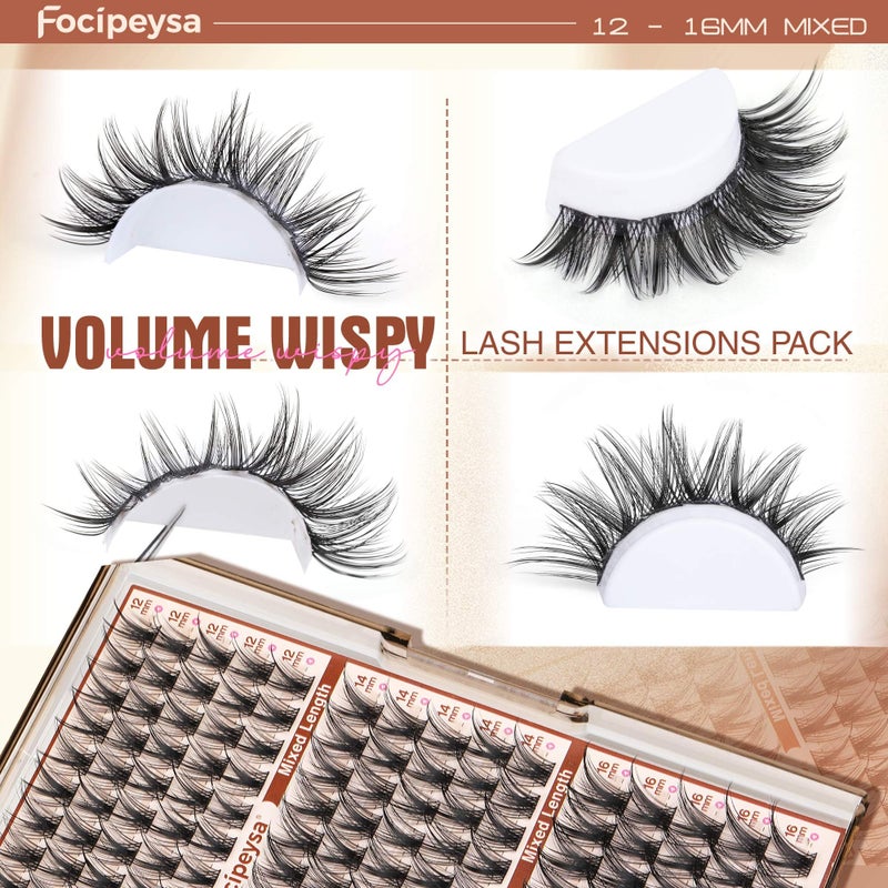 Focipeysa Wispy Lash Clusters Fairy Lashes 12-16mm Eyelashes Clusters Natural Look Lashes Extensions Salon Effect Individual Eyelash Extensions DIY Lash Extension at Home - Image 2