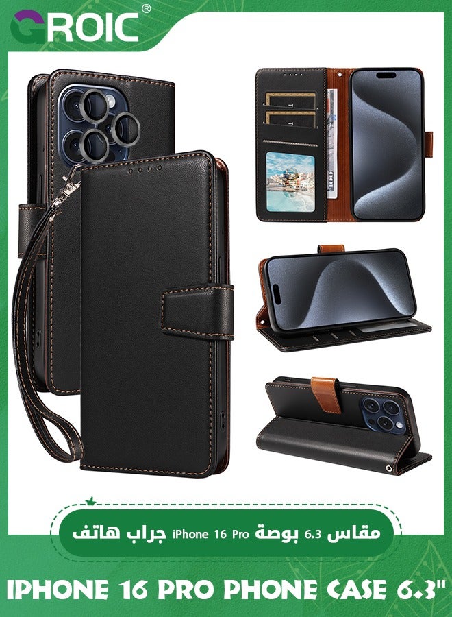 GROIC Case for iPhone 16 Pro 6.3 Inches Wallet Case with Camera Lens Protective Film, Flip Wallet Case with Back Kickstand & RFID Blocking Credit Card Holder Slots Shockproof Full Protection Case - Image 1