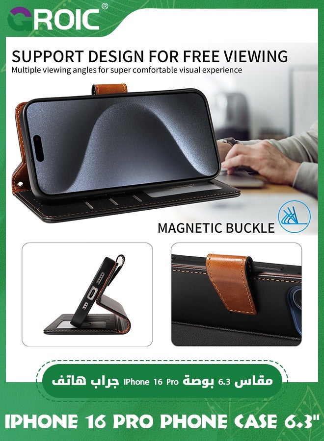 GROIC Case for iPhone 16 Pro 6.3 Inches Wallet Case with Camera Lens Protective Film, Flip Wallet Case with Back Kickstand & RFID Blocking Credit Card Holder Slots Shockproof Full Protection Case - Image 3