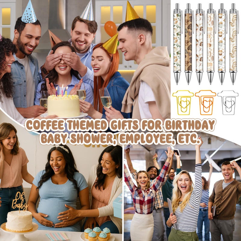 Gilprop 54 Pcs Coffee Theme Gifts 6 Pads Sticky Notes Memo Note 12 Cute Ballpoint Pens 36 Coffee Cup Shaped Paper Clips Bookmarks for Office Supplies Party Favor Coworker Employee Staff Team Gifts - Image 5