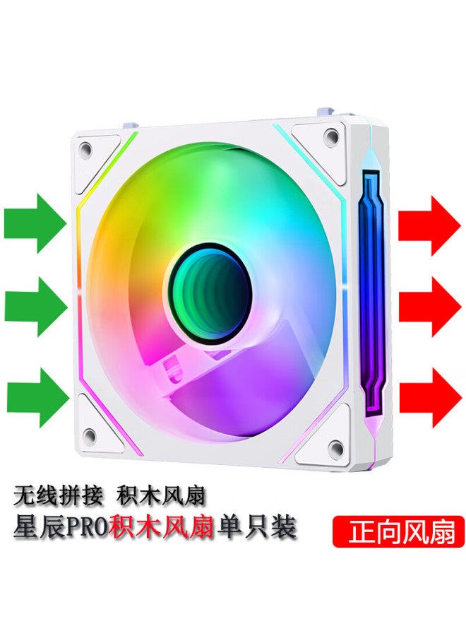 Play Jia Wanjia Xingchen Pro Building Block Fan, White Forward Single Pack, 12cm Water Cooling Case Fan Module, Wireless Splicing/argb Synchronized Lighting/pwm Temperature Control - Image 1