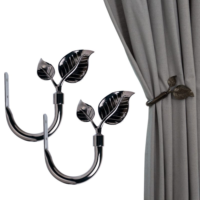 Leaf Shaped Curtain Holdbacks 2pcs Handmade Metal Curtain Side Holders for Wall Antique Brass Curtain Tieback Hook Pull Backs for Drapes Window Home Decoration