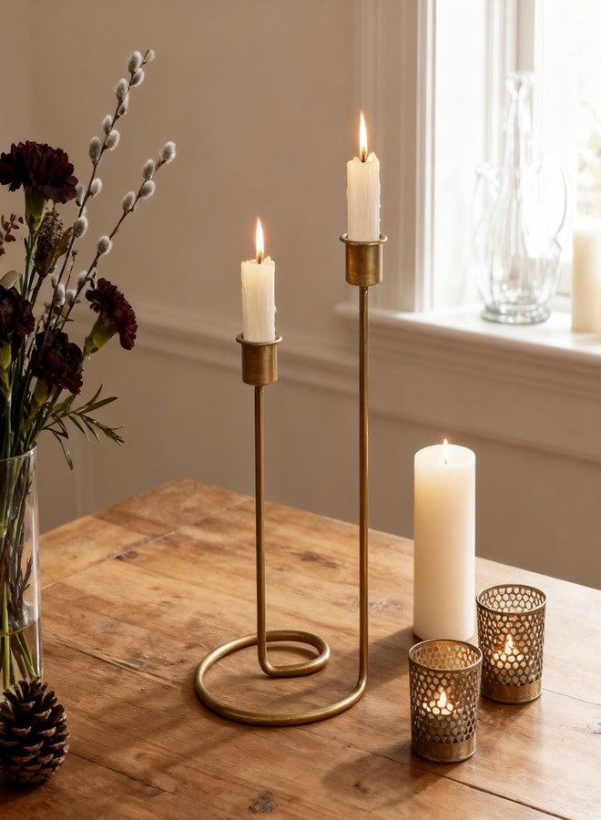 SUJUN Modern Twisted Metal Candle Holder, Gold Taper Candlestick Centerpiece for Table Décor, Wedding, Holiday & Housewarming Gift - Image 1