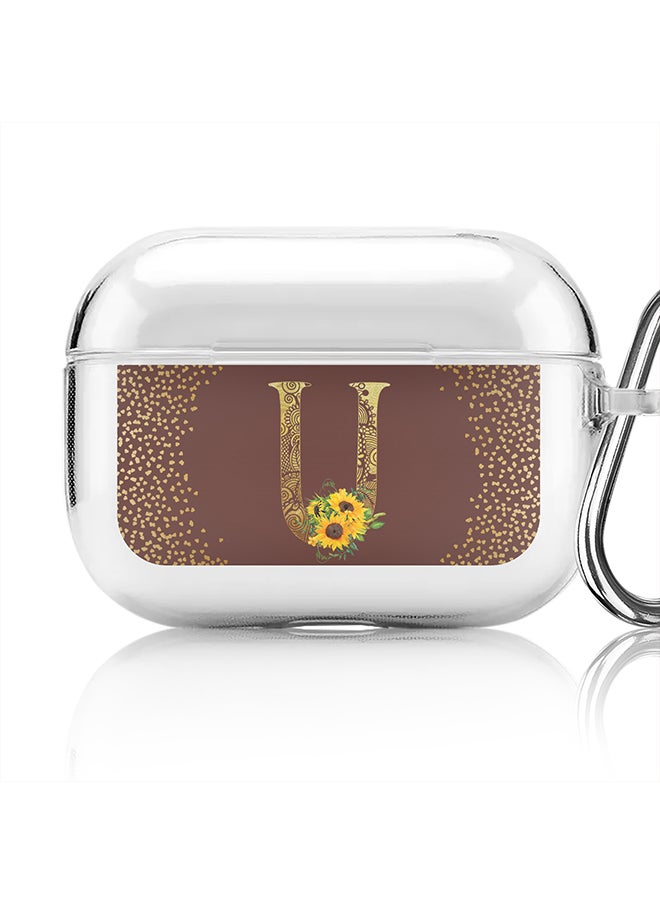 Stylizedd - Classic Clear printed Case for Apple Airpods Pro Soft TPU Gel Thin Transparent Flexible Cover - Custom Monogram Initial Letter Mandala Floral Pattern Alphabet - U (Brown ) - Image 1