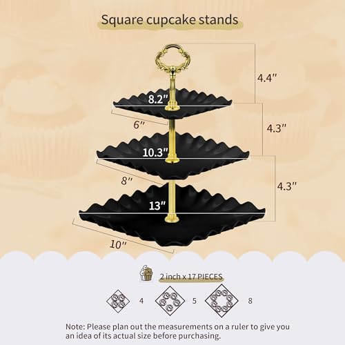 NWK 5 Piece Cake Stand Set with 2 x Large 3Tier Cupcake Stands 3 x Appetizer Trays for Wedding Birthday Baby Shower Tea Party Decorations Black - Image 3
