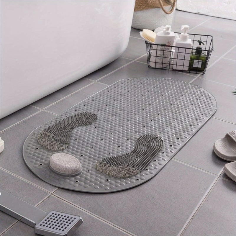 Blue Frosted Shower Pad Oval Bathtub Mat with Anti Slip Suction Cup Drainage Hole Foot Massage Multi Functional Household Bathroom Anti Slip Mat - Image 3