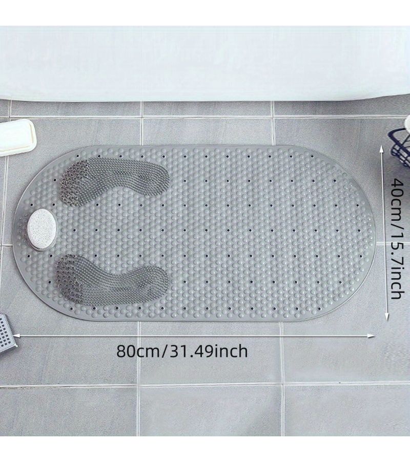 Blue Frosted Shower Pad Oval Bathtub Mat with Anti Slip Suction Cup Drainage Hole Foot Massage Multi Functional Household Bathroom Anti Slip Mat - Image 2