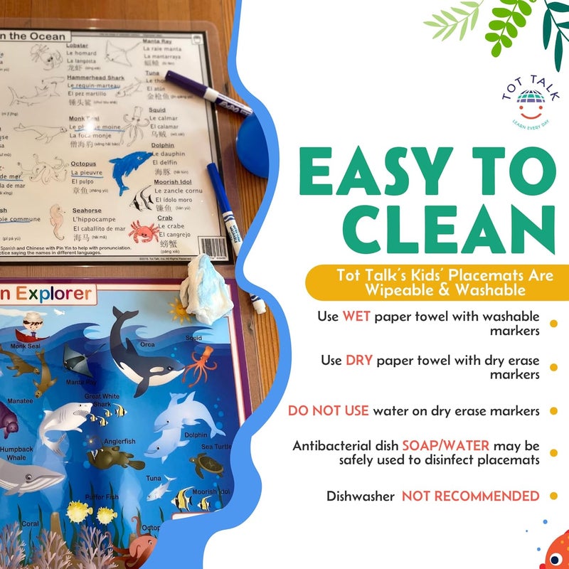 Tot Talk Wildlife Explorer Educational Placemat 4Pack for Kids  Made in USA  Ocean Jungle Savannah  Mountain Animals  Durable DoubleSided Waterproof Wipeable Learning Mats - Image 5