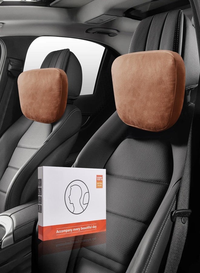 RWSEFK 2Pcs Car Neck Pillow, Super Soft Du-Pont Bio Cotton Neck Pillow for Driving, Suede Fabric Car Headrest Pillow, Make Your Driving More Comfortable, Suitable, Traveling (Mocha Brown) - Image 1