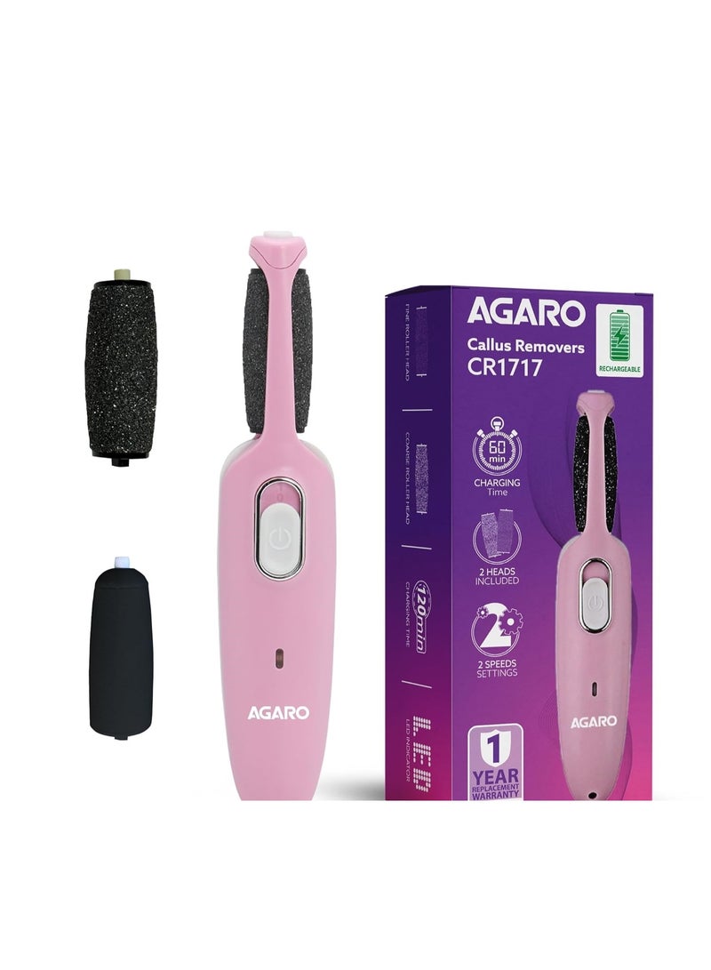 AGARO CR1717 Electric Callus Remover with 2 Replaceable Heads – Rechargeable Foot Scrubber for Dead Skin & Cracked Heels | Pedicure Machine with 120 Minutes Runtime - Image 1